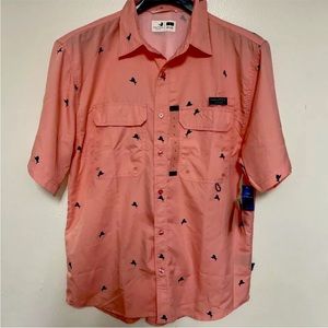 Nautica Men's (L )Angler Fishing Shirt Lightweight Vented Fish Pattern Pink